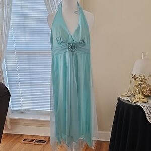 Speechless Aqua Backless Halter Dress